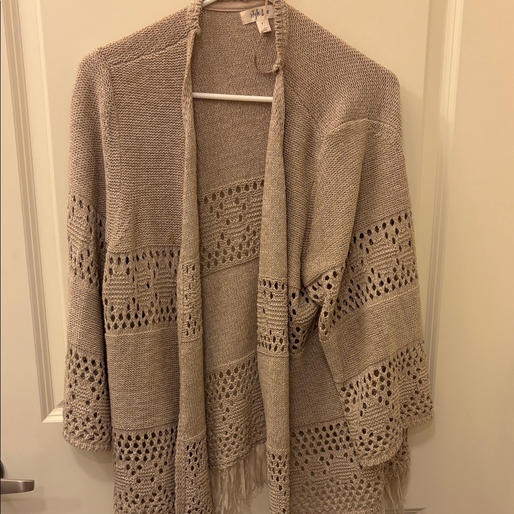 Style & Co. Taupe Open-Front Cardigan